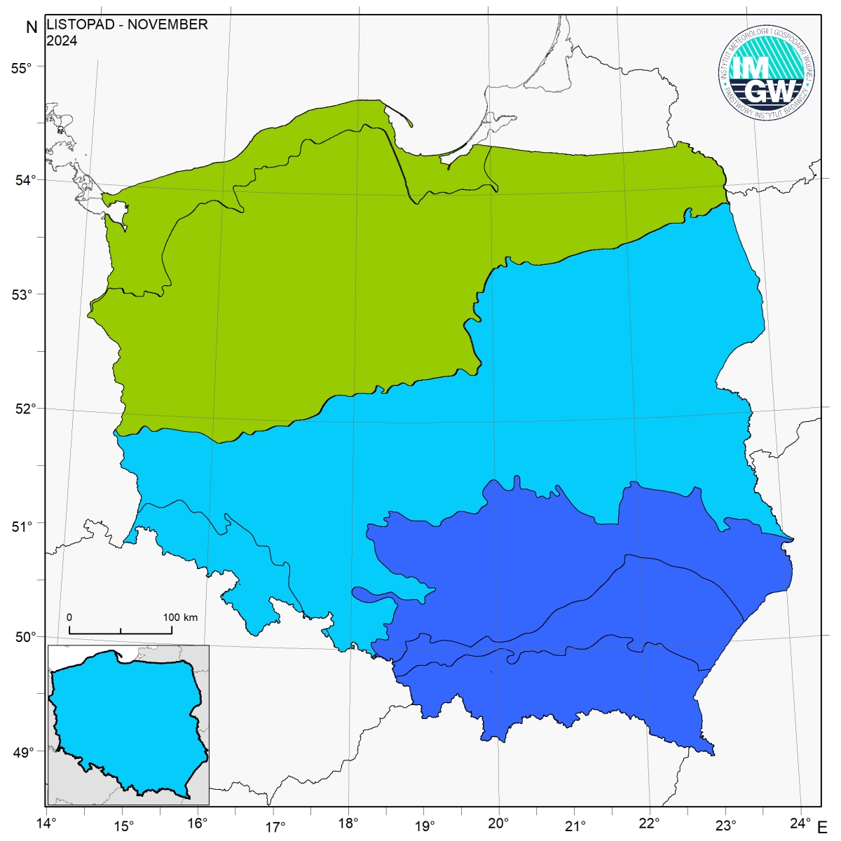 Charakterystyka wybranych elementów klimatu w Polsce w listopadzie 2024 roku