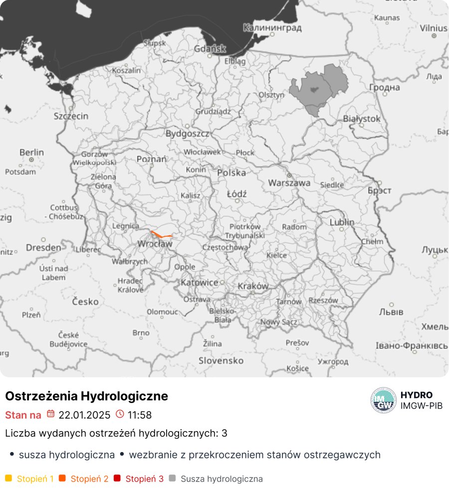 Ostrzeżenia hydrologiczne na dzień 23.01.2025 r.