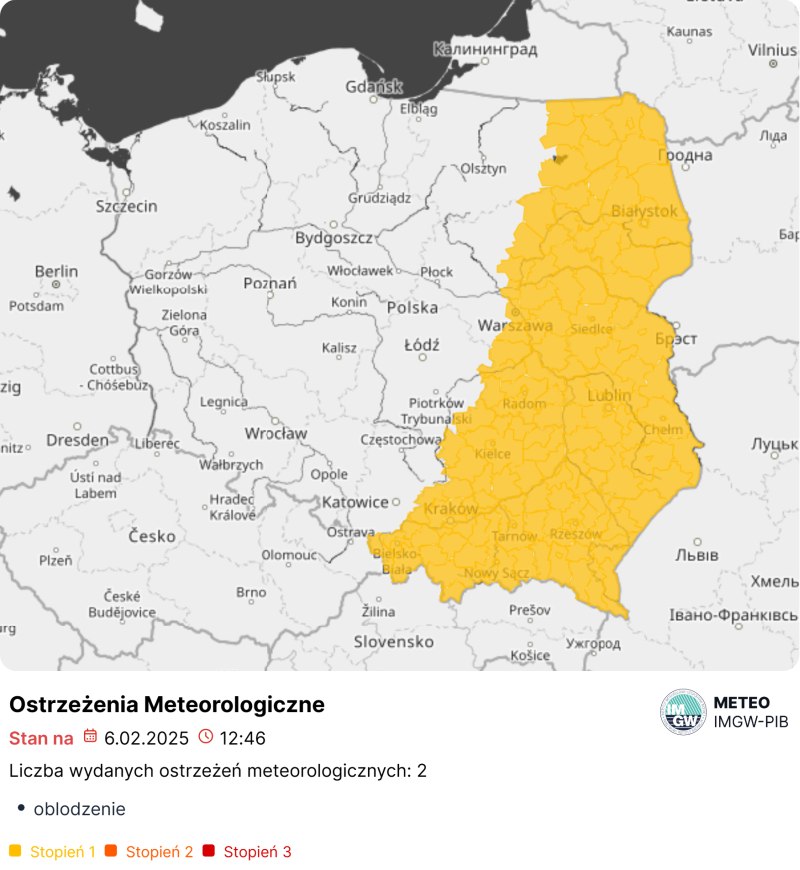 Ostrzeżenia meteorologiczne na dzień 06.02.2025 r.
 