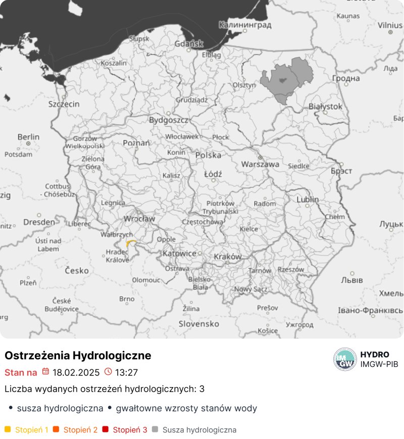 Ostrzeżenia hydrologiczne na dzień 20.02.2025 r.