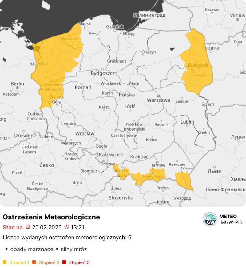 Ostrzeżenia meteorologiczne na dzień 20.02.2025 r.