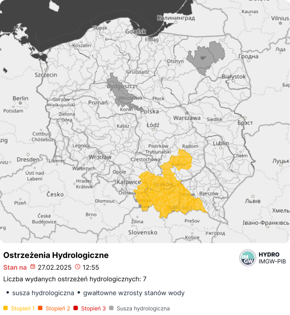 Ostrzeżenia hydrologiczne na dzień 27.02.2025 r.