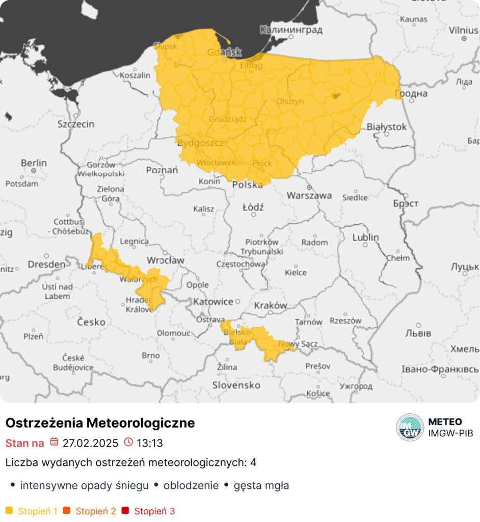 Ostrzeżenia meteorologiczne na dzień 27.02.2025 r.