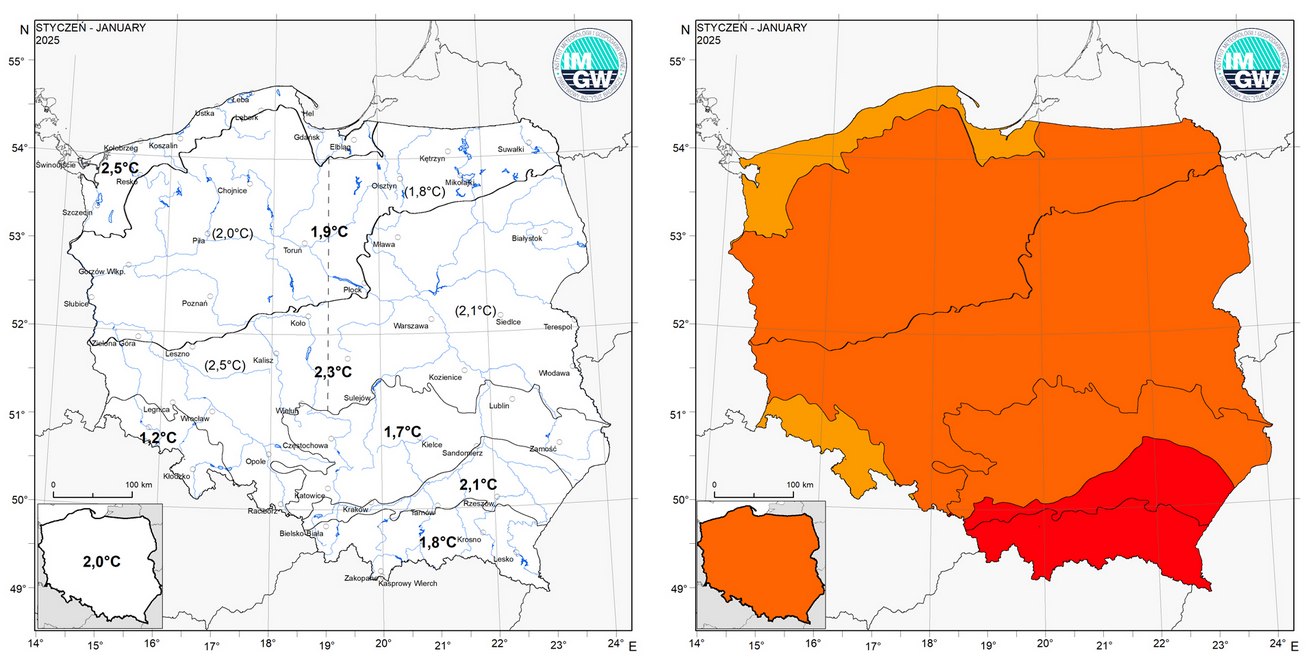 Charakterystyka wybranych elementów klimatu w Polsce w styczniu 2025 roku