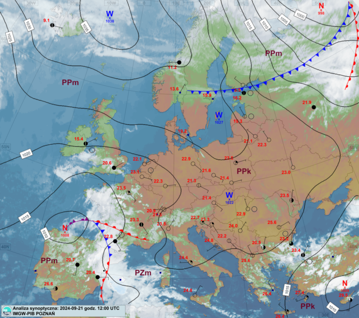 IMGW-PIB: Prognozowana sytuacja meteorologiczna i hydrologiczna. Termin opracowania: 21.09.2024 godz. 21:00