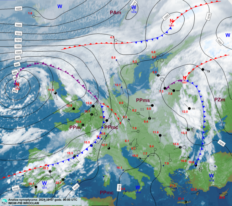 IMGW-PIB: Prognozowana sytuacja meteorologiczna i hydrologiczna. Termin opracowania: 07.10.2024 godz. 14:00