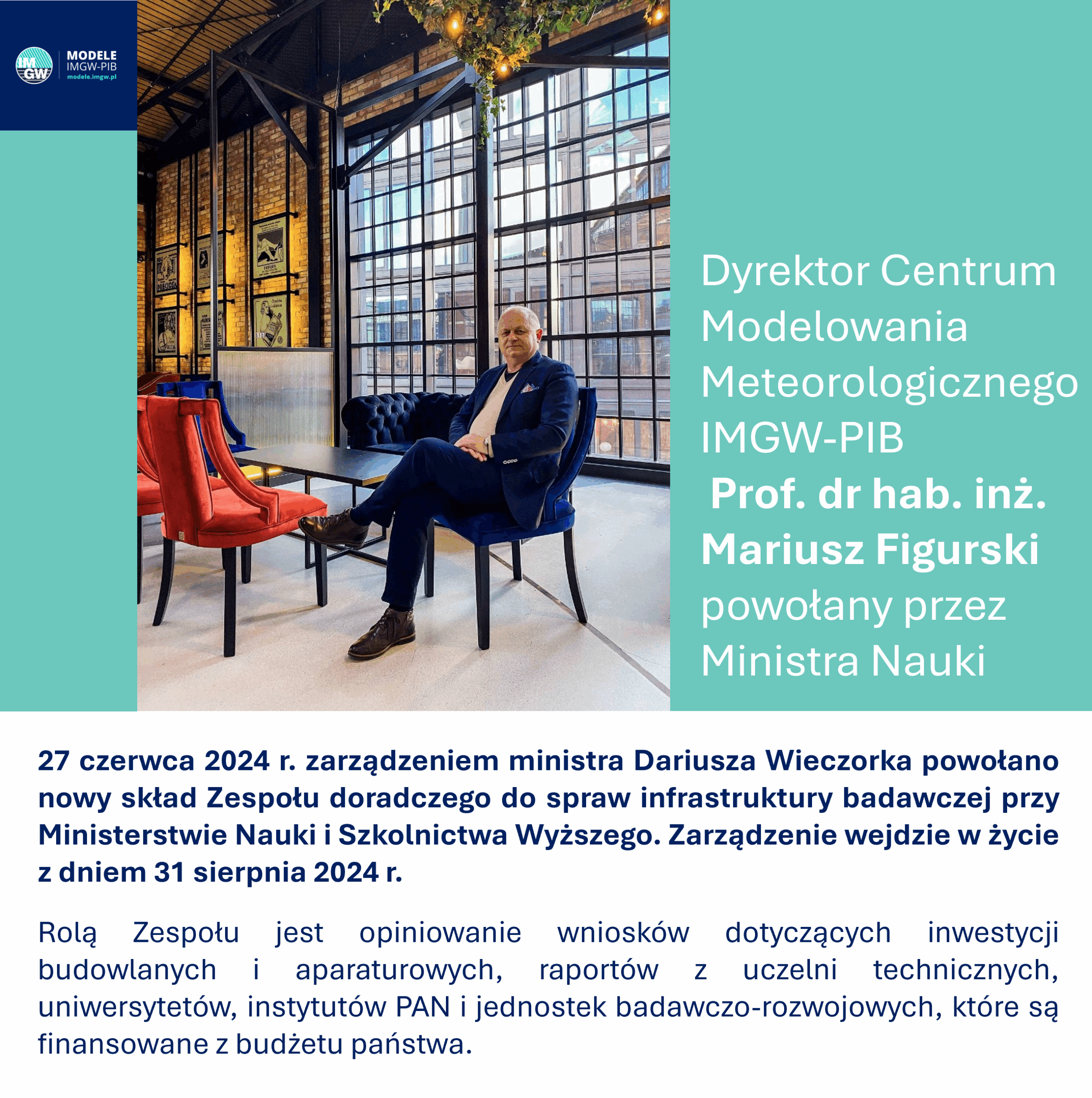 Nominacja Prof. dr hab. inż Mariusza Figurskiego do Zespołu doradczego ds infrastruktury badawczej