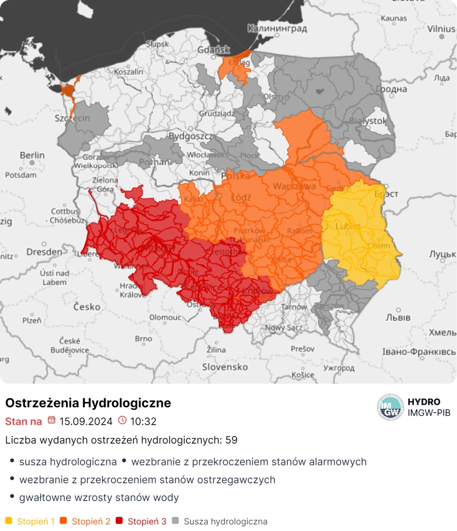 Komunikat IMGW-PIB o aktualnej i prognozowanej sytuacji synoptycznej i hydrologicznej