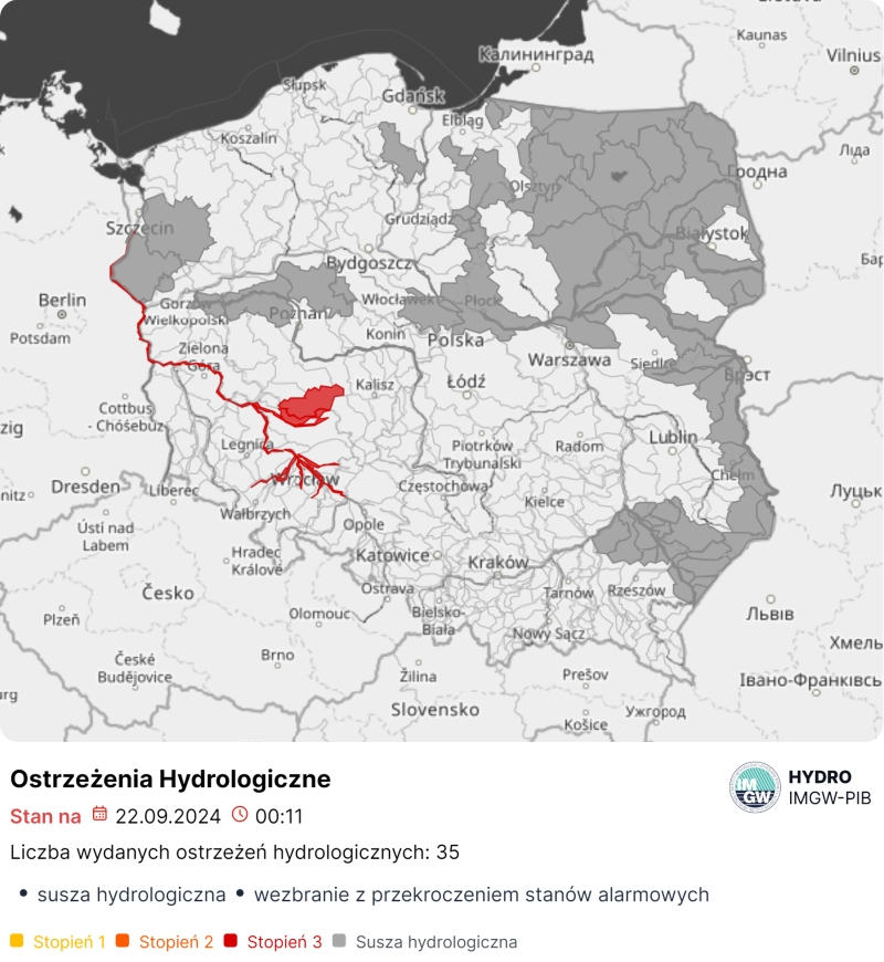 IMGW-PIB: Prognozowana sytuacja meteorologiczna i hydrologiczna Termin opracowania: 22.09.2024 godz. 11:00