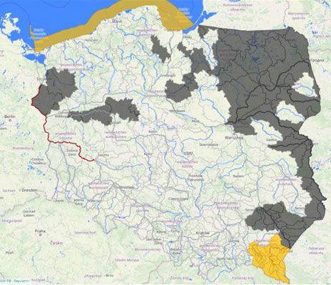 Mapa obowiązujących ostrzeżeń hydrologicznych. Źródło: IMGW-PIB