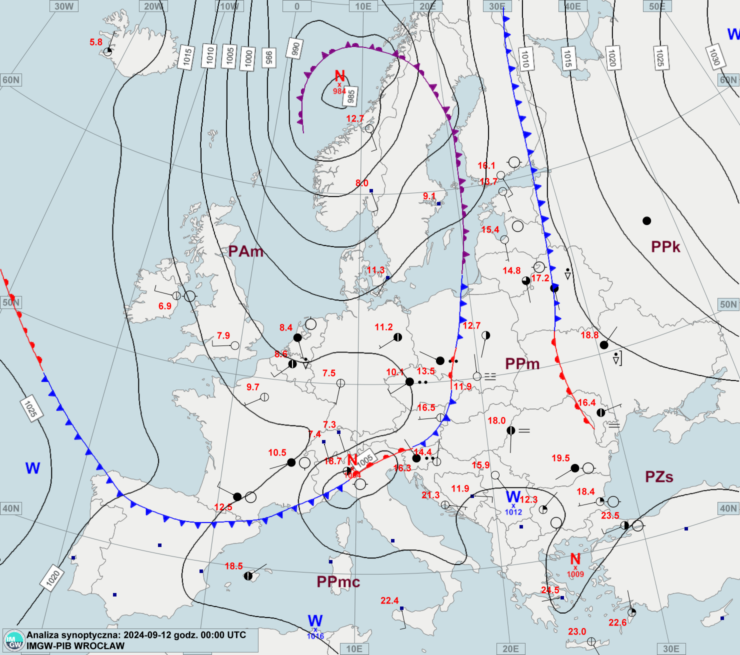 IMGW-PIB: Prognozowana sytuacja meteorologiczna i hydrologiczna w okresie 12-15.09.2024