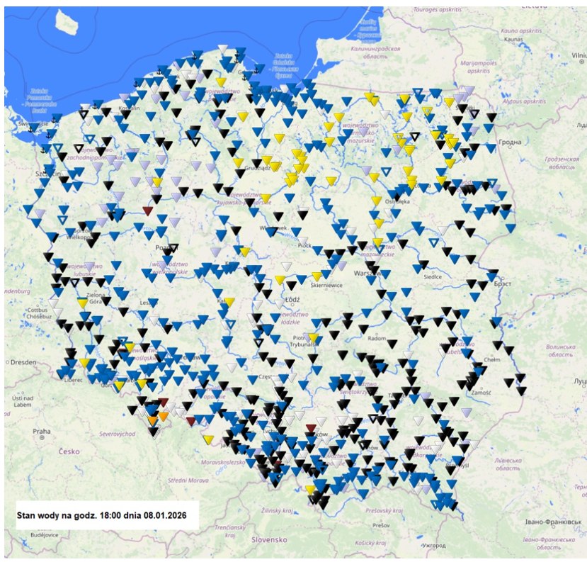 Podsumowanie sytuacji meteorologicznej i hydrologicznej z dnia 08.01.2026 r. wraz z prognozą na najbliższe godziny i dni