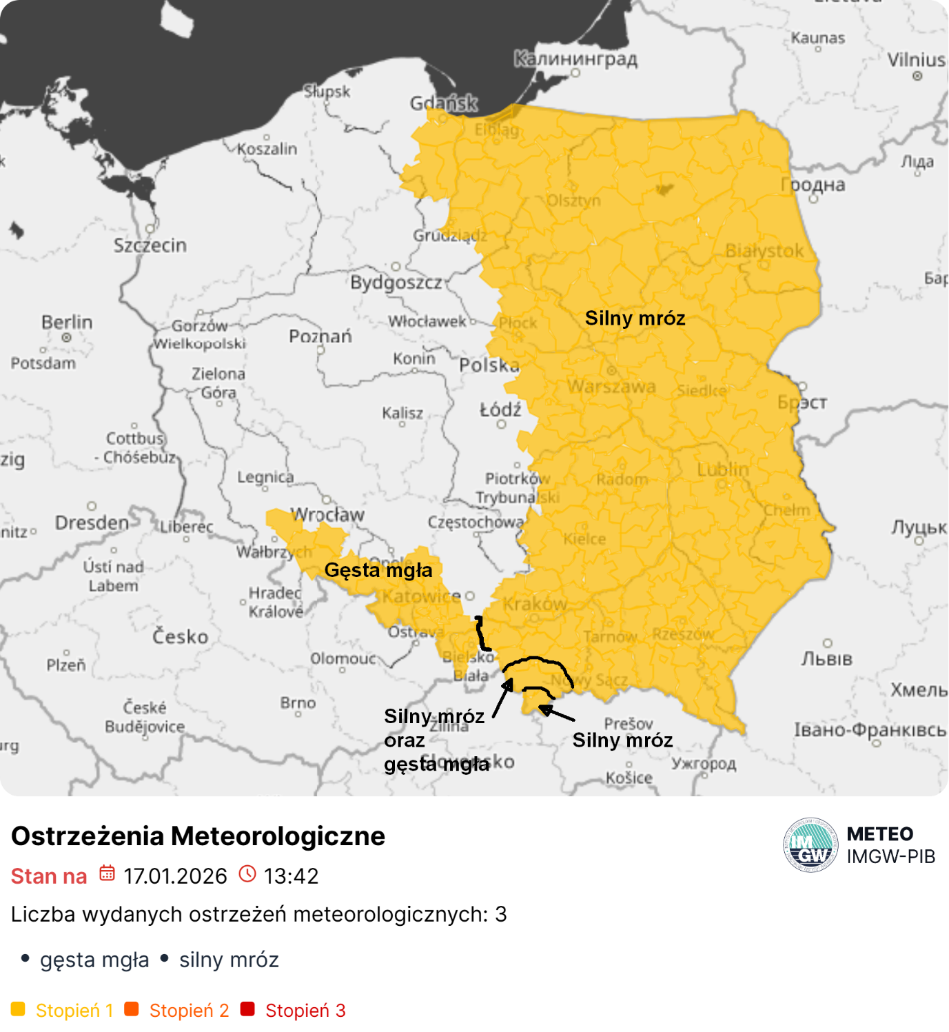 Podsumowanie sytuacji meteorologicznej i hydrologicznej z dnia 17.01.2026 r. wraz z prognozą na najbliższe godziny i dni