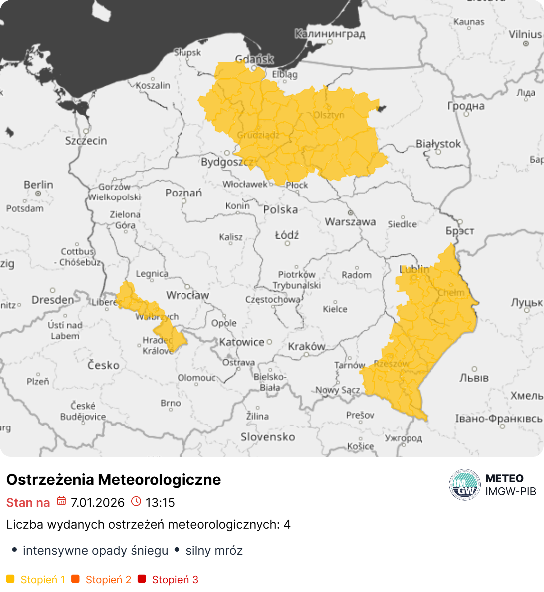 Podsumowanie sytuacji meteorologicznej i hydrologicznej z dnia 07.01.2026 r. wraz z prognozą na najbliższe godziny i dni